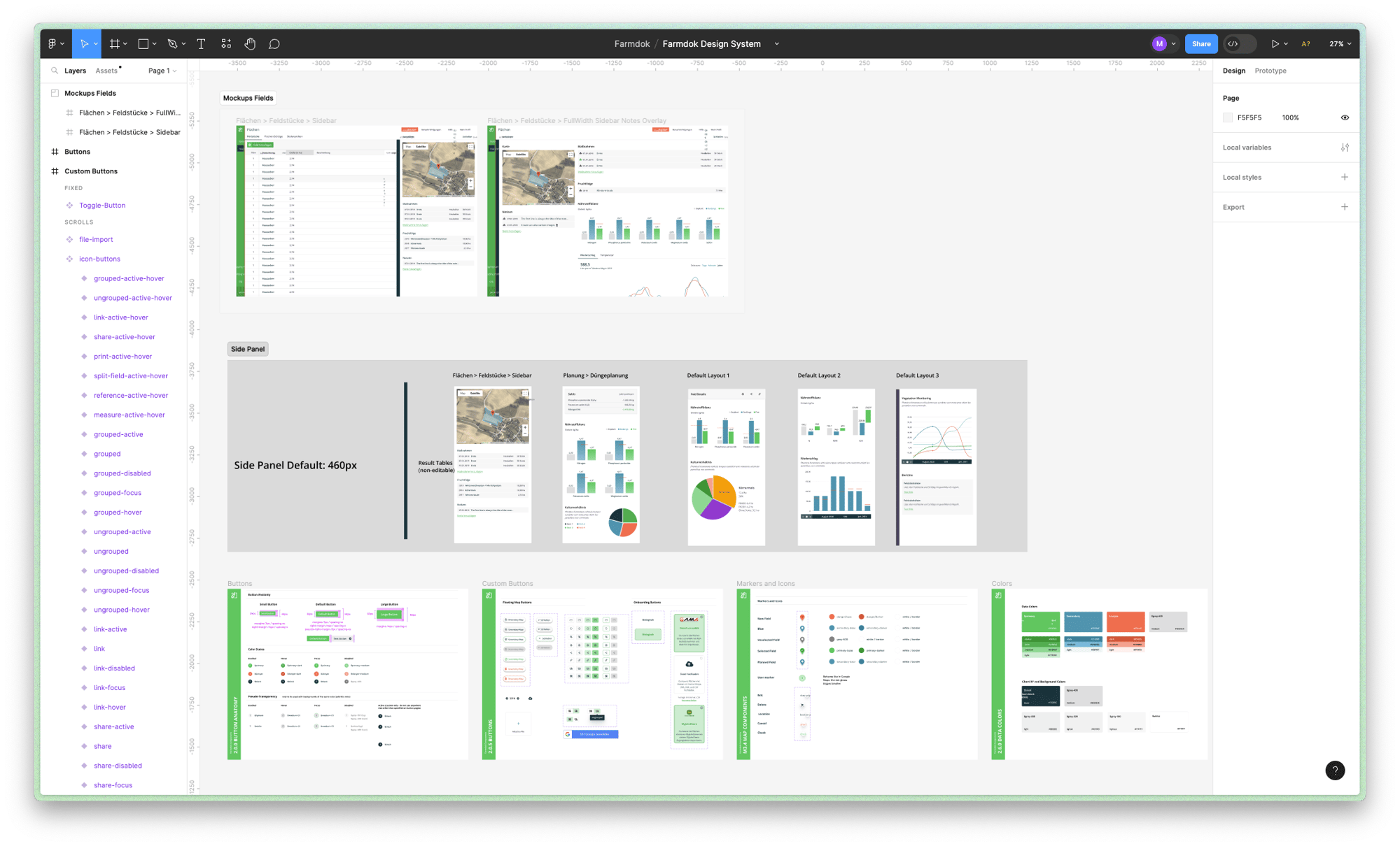 Screenshot of components and mockups in Figma