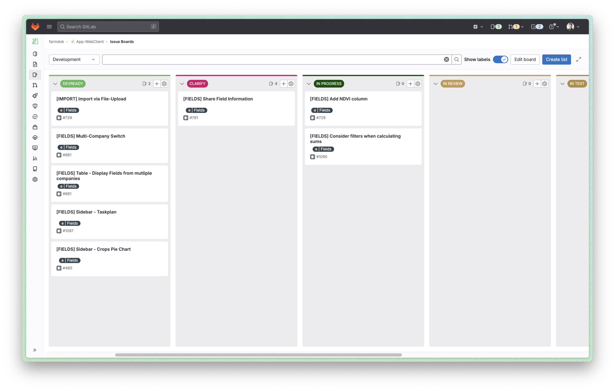 Screenshot of a GitLab Issue Board